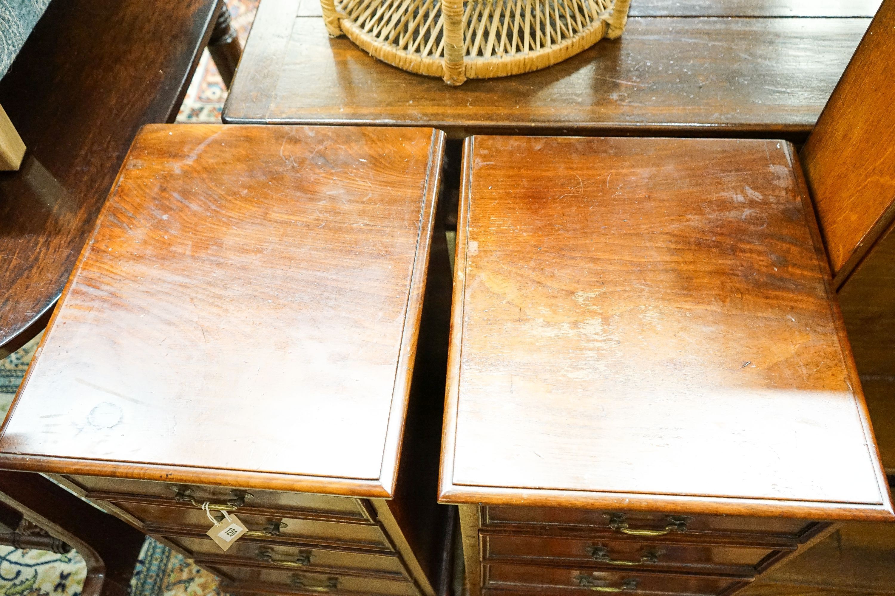 A pair of Victorian style mahogany four drawer bedside chests, width 42cm, depth 47cm, height 77cm